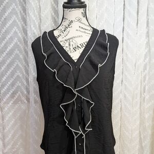 Muse Black Ruffled Blouse with White Trim